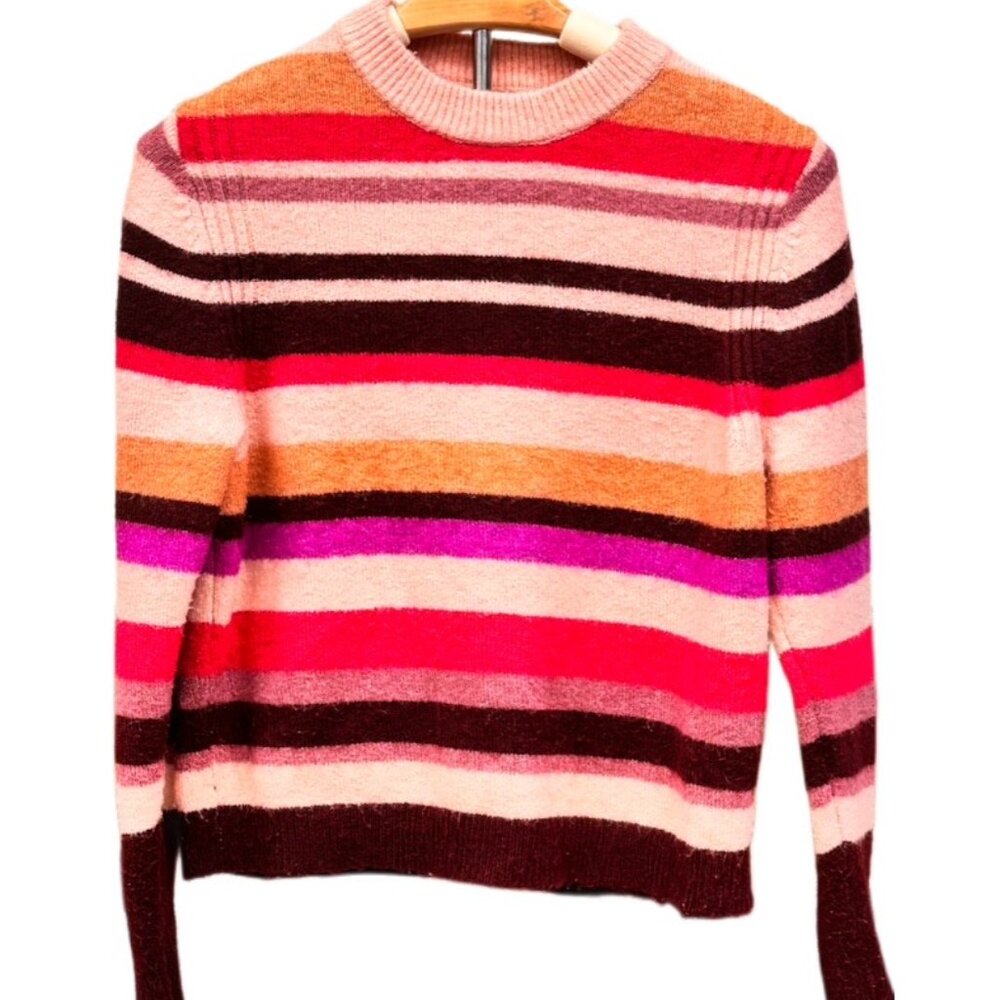 A New Day Soft Fuzzy Sweater Coloful Top Pink Purple Black Fall Winter Cozy XS